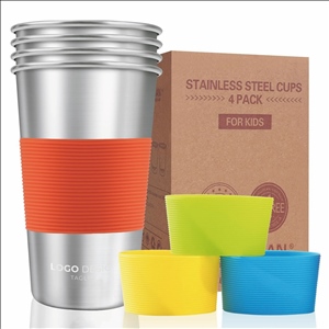 16oz Stainless Steel Pint Cups with Silicone Sleeves, water tumbler Stackable Metal Drinking Glasses
